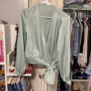 Silk tie around blouse